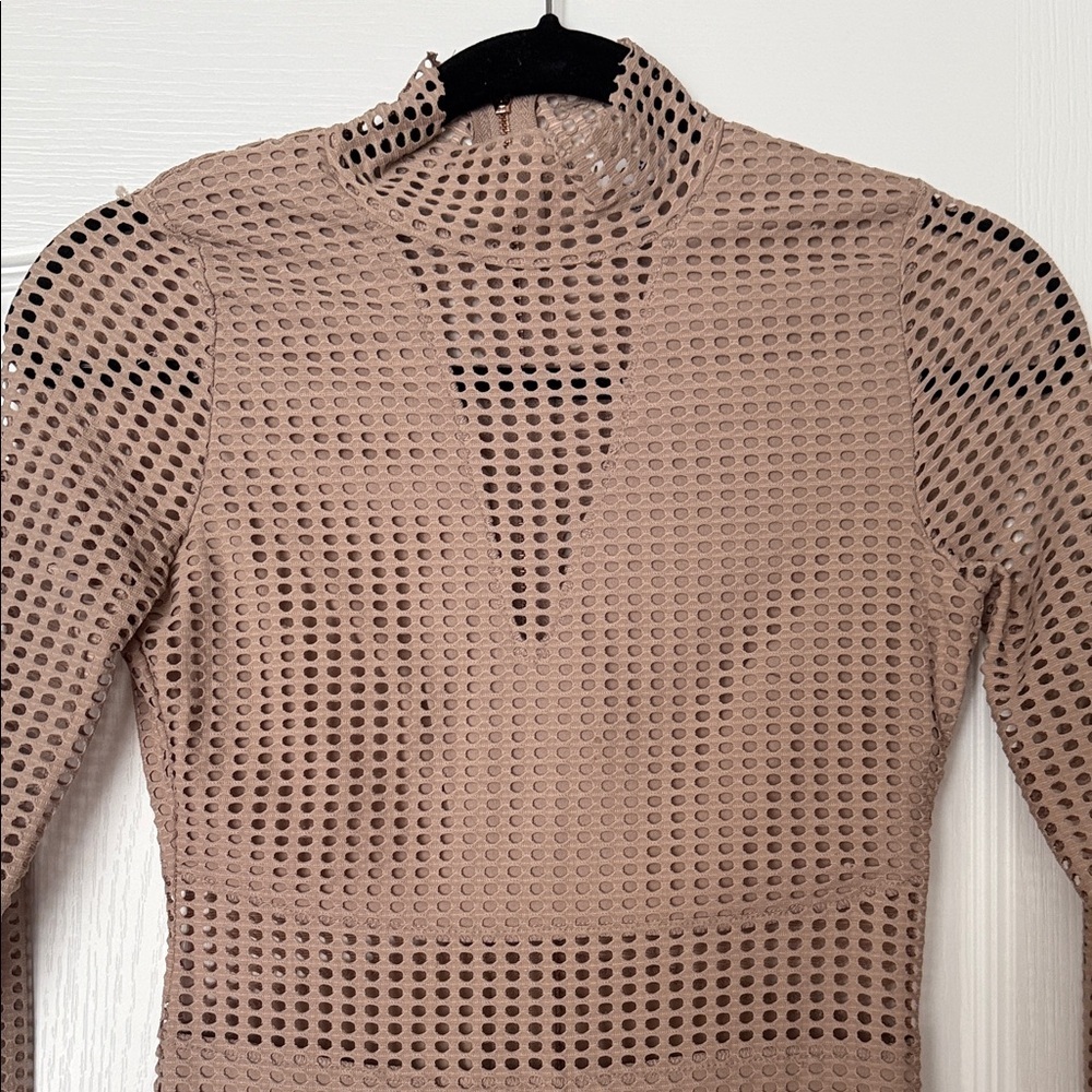 Elegant Tan Long Sleeve Dress - Picture 2 of 9
